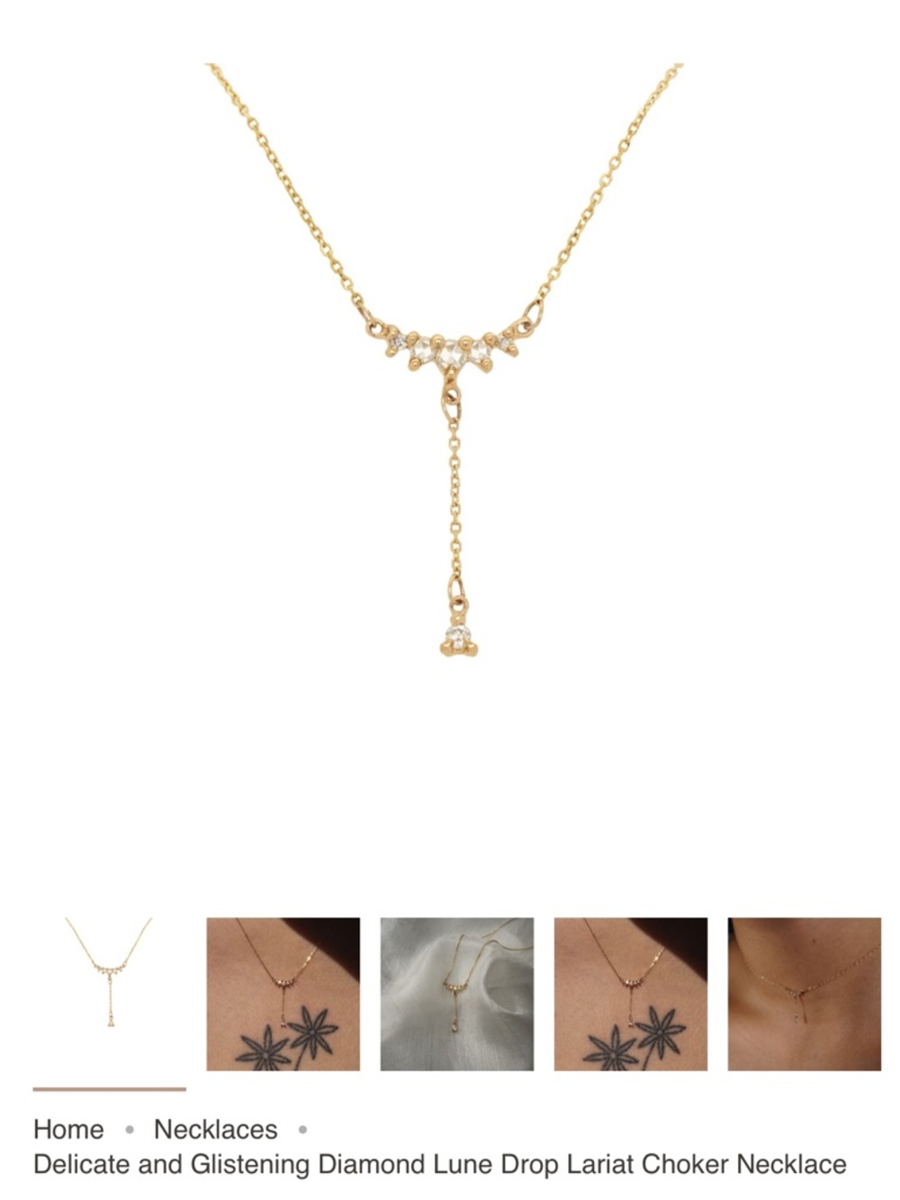 Laurie Fleming Diamond Lune Drop Lariat Choker Necklace - Gold